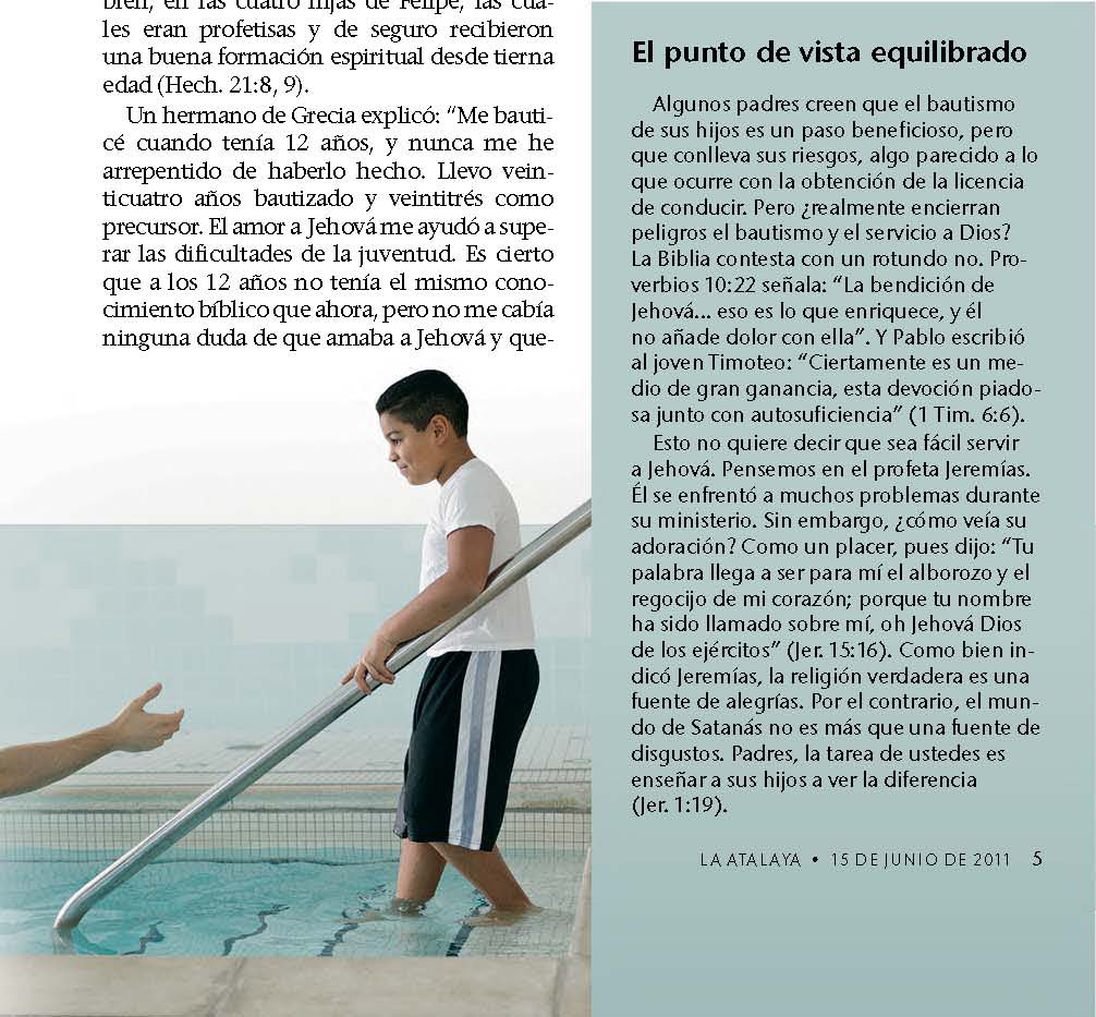 Bautizo de un niño en la Atalaya del 15 de junio del 2011